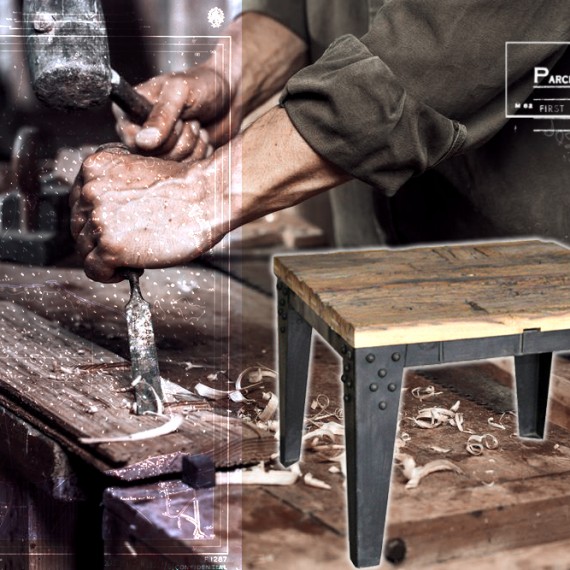 table acier bois industriel